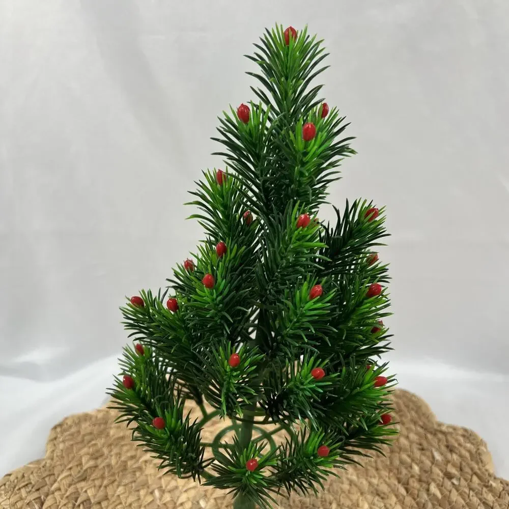 Vintage Mid Century Table Decoration SMALL Christmas Tree RED TIP BERRY 12” Mini